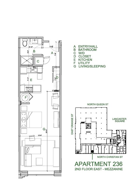 Floor plan for studio, 1 bath, 555 sqft